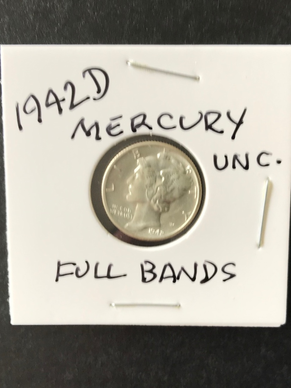 1942 D Mercury Dime, Uncirculated, Full Bands, Brilliant, May Be Mint State